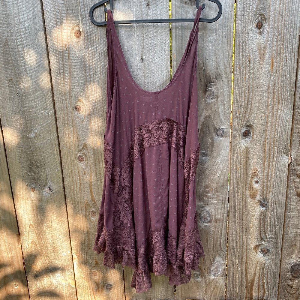 Voile and Lace Trapeze Slip - Red